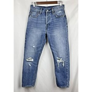 Levi's Premium 501 Original Cropped Button Fly Jeans Womens 27x26 Blue Denim‎